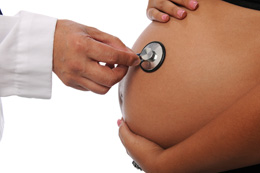 Stethoscope held on mother's belly